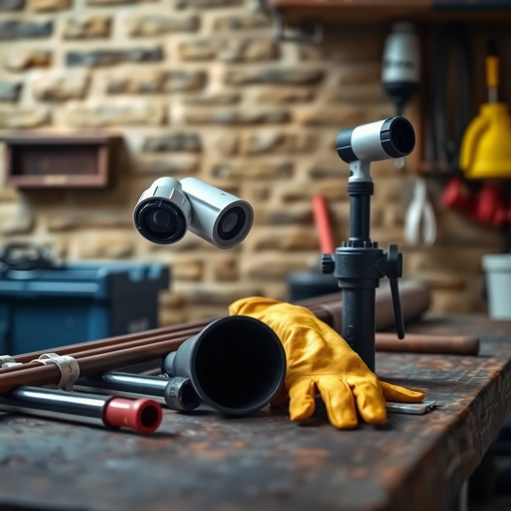 Drainage tools on a workshop bench